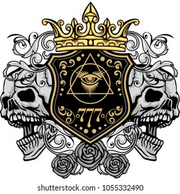 Gothic coat of arms with skull, grunge vintage design t shirts
