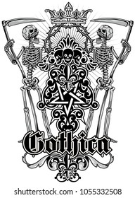 Gothic coat of arms with skull, grunge vintage design t shirts
