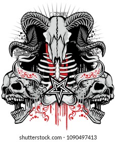 Gothic coat of arms with skull, grunge vintage design t shirts