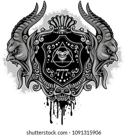 Gothic coat of arms with skull, grunge vintage design t shirts