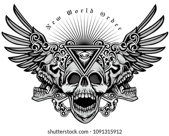 Gothic coat of arms with skull, grunge vintage design t shirts