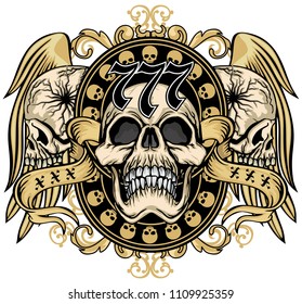 Gothic coat of arms with skull, grunge vintage design t shirts
