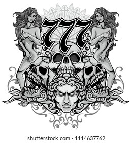 Gothic coat of arms with skull, grunge vintage design t shirts