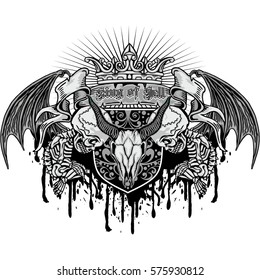 Gothic coat of arms with skull, grunge vintage design t shirts
