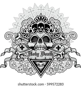 Gothic coat of arms with skull, grunge vintage design t shirts