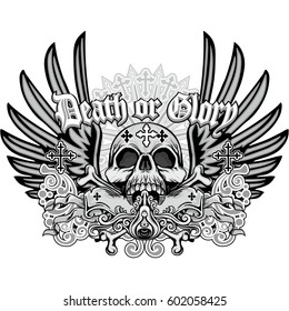 Gothic coat of arms with skull, grunge vintage design t shirts