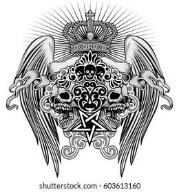 Gothic coat of arms with skull, grunge vintage design t shirts
