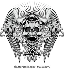 Gothic coat of arms with skull, grunge vintage design t shirts
