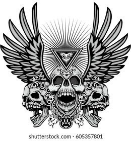 Gothic coat of arms with skull, grunge vintage design t shirts