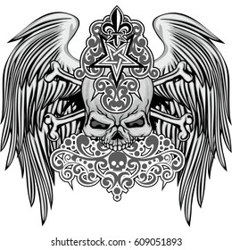 Gothic coat of arms with skull, grunge vintage design t shirts
