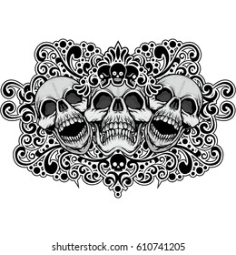 Gothic coat of arms with skull, grunge vintage design t shirts