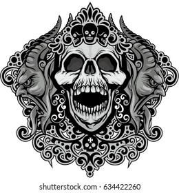 Gothic coat of arms with skull, grunge vintage design t shirts