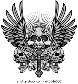 Gothic coat of arms with skull, grunge vintage design t shirts