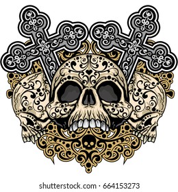 Gothic coat of arms with skull, grunge vintage design t shirts
