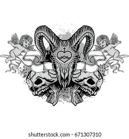 Gothic coat of arms with skull, grunge vintage design t shirts