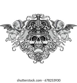 Gothic coat of arms with skull, grunge vintage design t shirts
