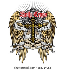 Gothic coat of arms with skull, grunge vintage design t shirts

