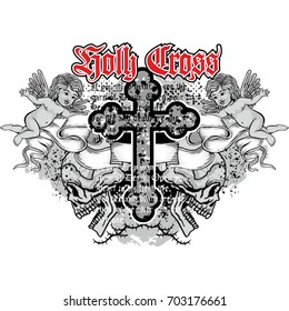 Gothic coat of arms with skull, grunge vintage design t shirts