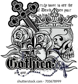 Gothic coat of arms with skull, grunge vintage design t shirts