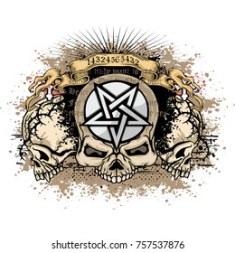 Gothic coat of arms with skull, grunge vintage design t shirts