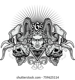 Gothic coat of arms with skull, grunge vintage design t shirts