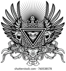 Gothic coat of arms with skull, grunge vintage design t shirts
