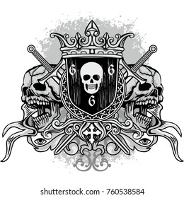 Gothic coat of arms with skull, grunge vintage design t shirts