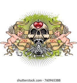Gothic coat of arms with skull, grunge vintage design t shirts