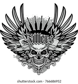 Gothic coat of arms with skull, grunge vintage design t shirts
