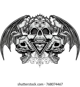 Gothic coat of arms with skull, grunge vintage design t shirts