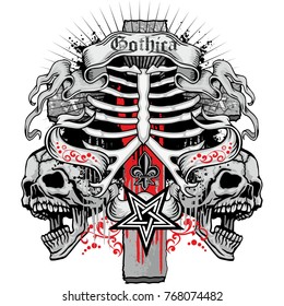 Gothic coat of arms with skull, grunge vintage design t shirts