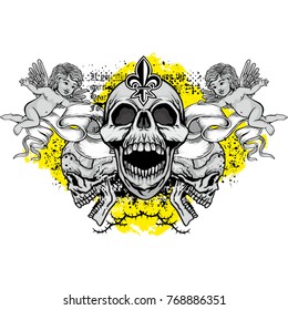 Gothic coat of arms with skull, grunge vintage design t shirts
