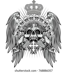 Gothic coat of arms with skull, grunge vintage design t shirts