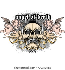 Gothic coat of arms with skull, grunge vintage design t shirts