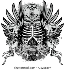 Gothic coat of arms with skull, grunge vintage design t shirts
