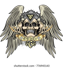 Gothic coat of arms with skull, grunge vintage design t shirts