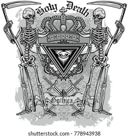 Gothic coat of arms with skull, grunge vintage design t shirts