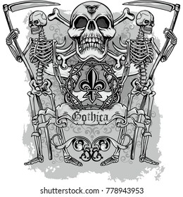 Gothic Coat Of Arms With Skull, Grunge Vintage Design T Shirts