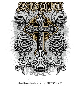 Gothic coat of arms with skull, grunge vintage design t shirts
