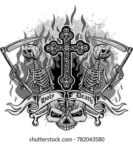 Gothic coat of arms with skull, grunge vintage design t shirts
