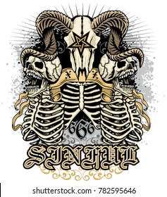 Gothic coat of arms with skull, grunge vintage design t shirts