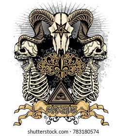 Gothic coat of arms with skull, grunge vintage design t shirts