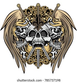 
Gothic coat of arms with skull, grunge vintage design t shirts