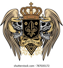 Gothic coat of arms with skull, grunge vintage design t shirts