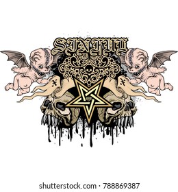 Gothic coat of arms with skull, grunge vintage design t shirts