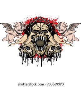 Gothic coat of arms with skull, grunge vintage design t shirts