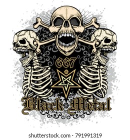 Gothic coat of arms with skull, grunge vintage design t shirts