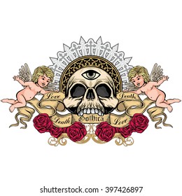 Gothic coat of arms with skull, grunge.vintage design t-shirts

