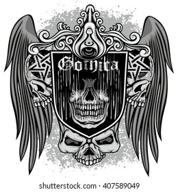 Gothic coat of arms with skull, grunge.vintage design t-shirts
