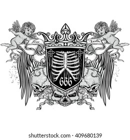 Gothic coat of arms with skull, grunge.vintage design t-shirts
